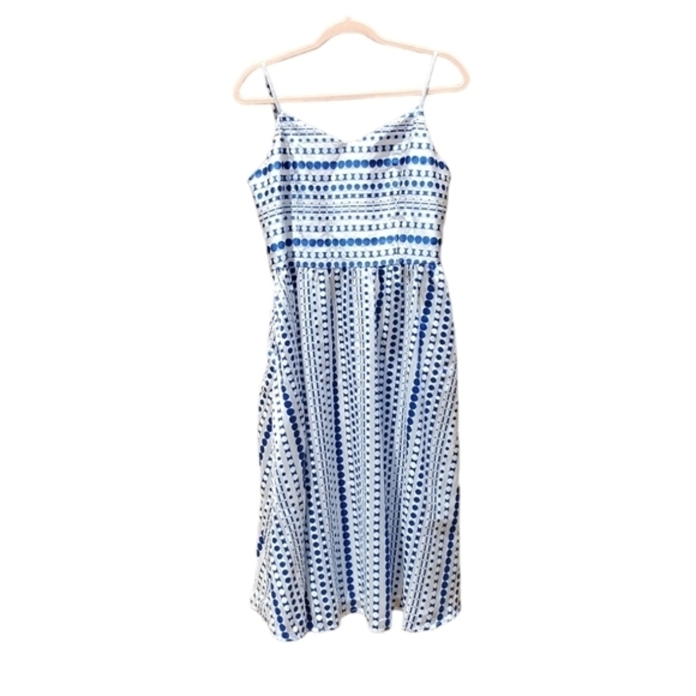 JNSQ Blue White Elisa Style Lined Midi Fit‎ Flare Dress Size 4 NWT